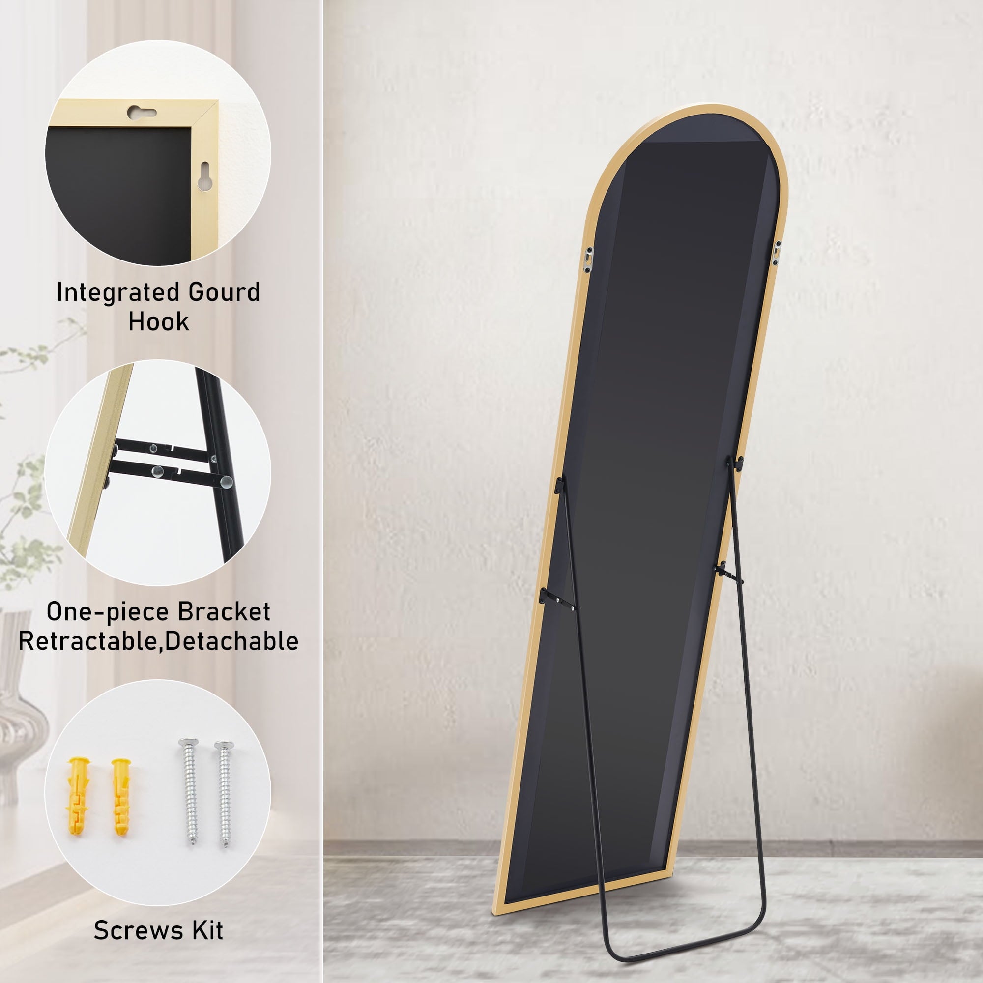 Concetta Arched Full Length Floor Mirror 59x16 Inch Gold