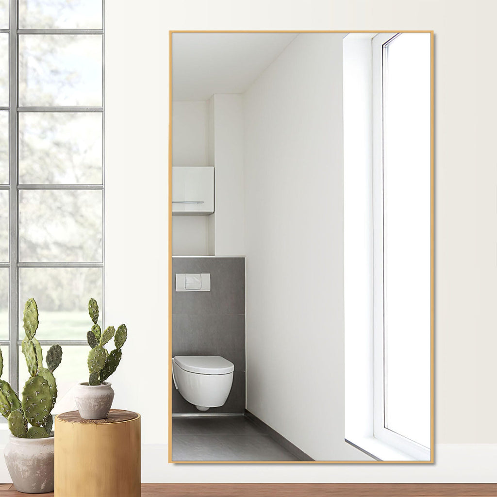 LuminareView Rectangular Framed Bathroom Wall Mirror Gold