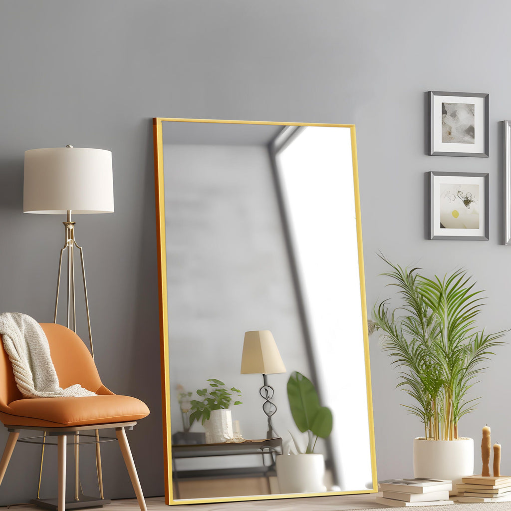 LuminareView Rectangular Framed Bathroom Wall Mirror Gold