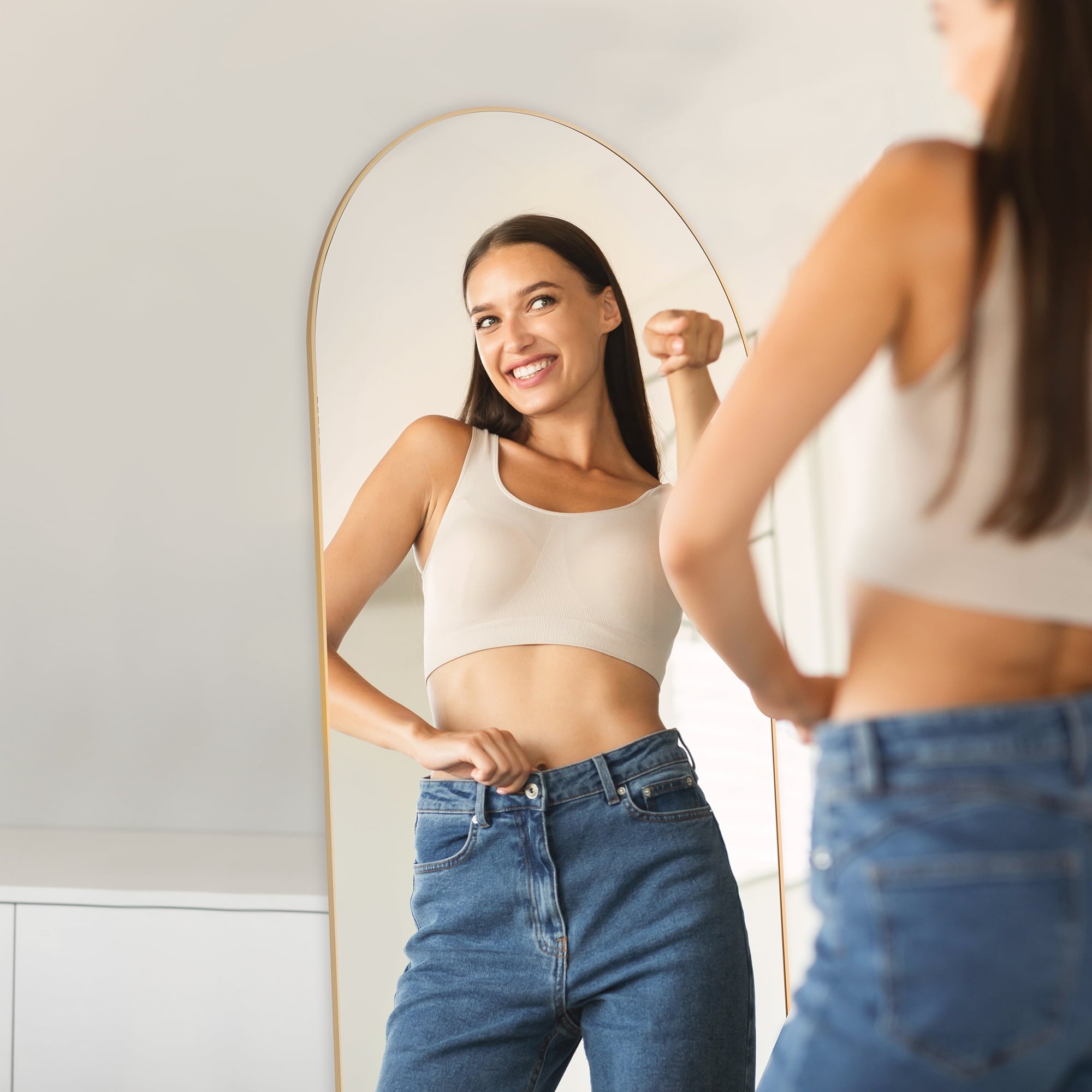 Concetta Arched Full Length Floor Mirror 59x16 Inch Gold