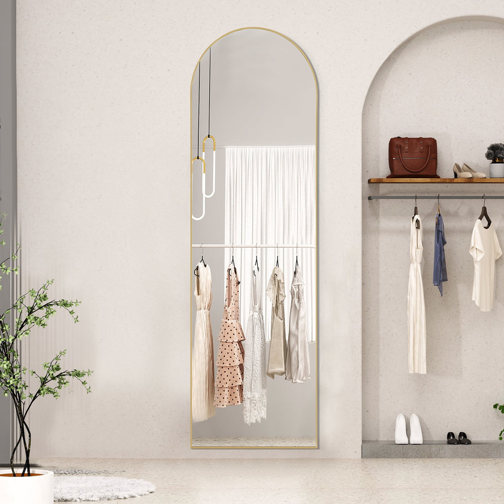 Concetta Arched Full Length Floor Mirror 59x16 Inch Gold